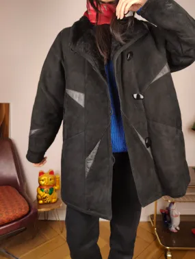 Vintage shearling coat S | black lambskin sheepskin leather sherpa jacket women