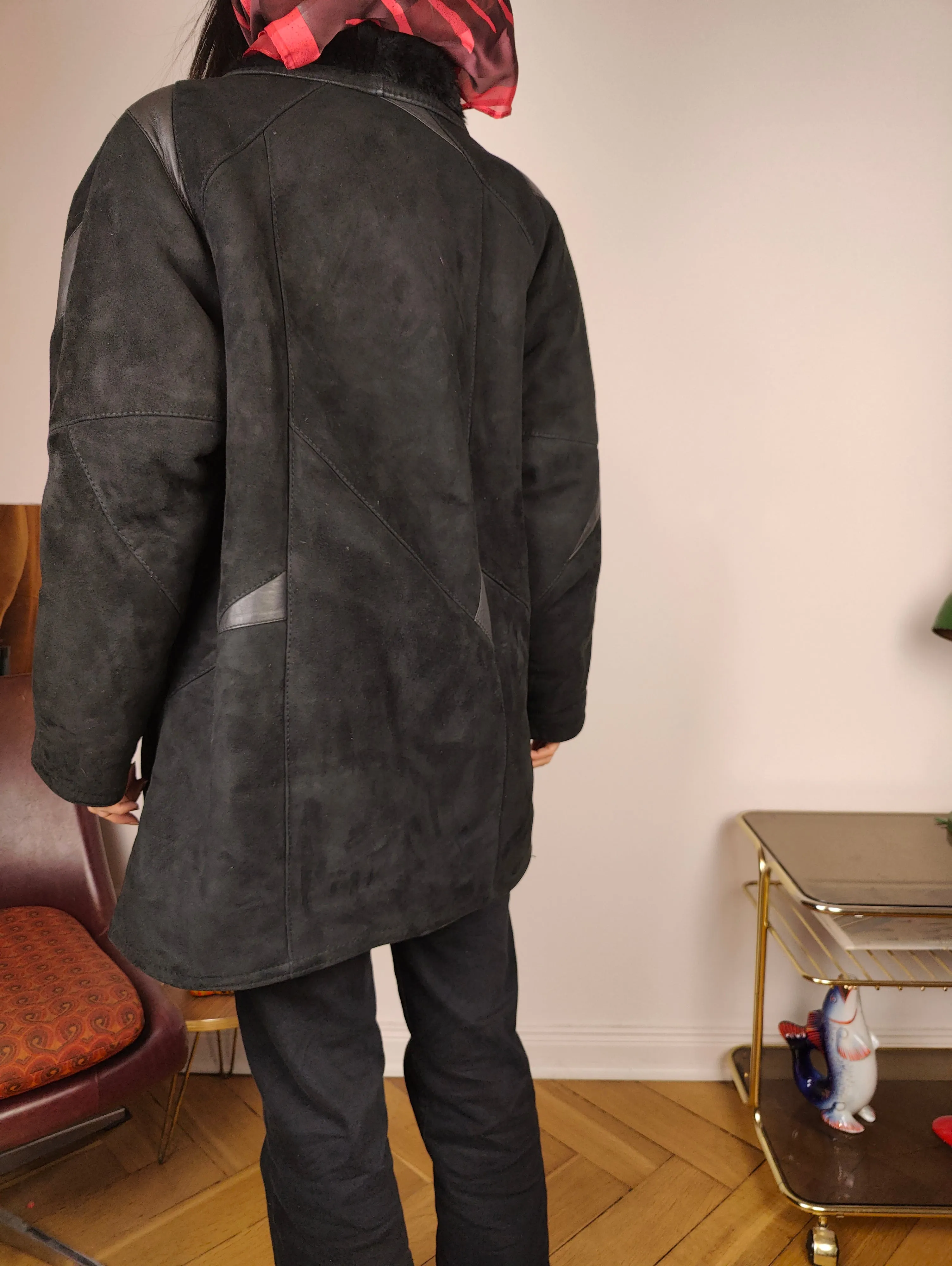 Vintage shearling coat S | black lambskin sheepskin leather sherpa jacket women