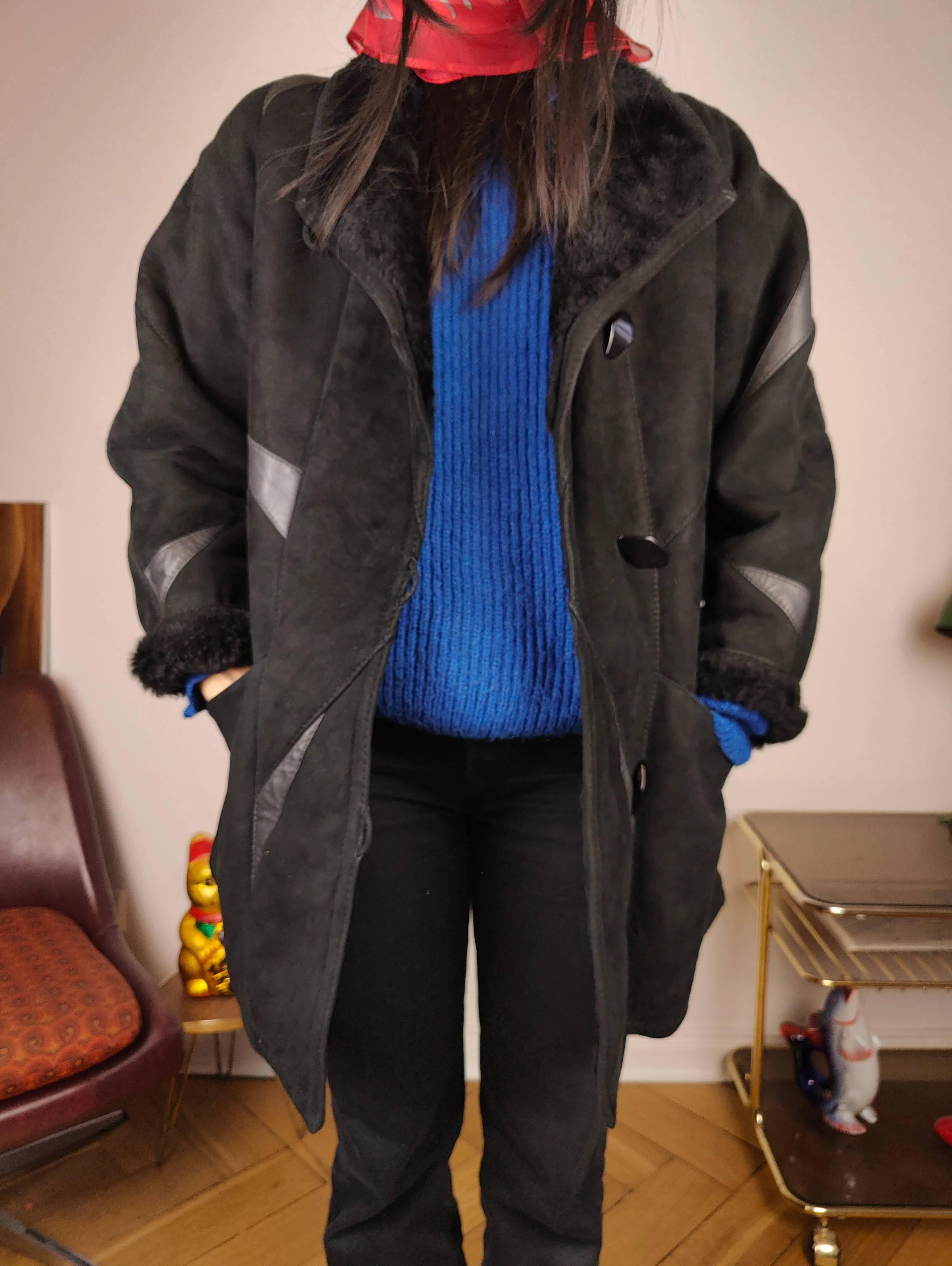 Vintage shearling coat S | black lambskin sheepskin leather sherpa jacket women