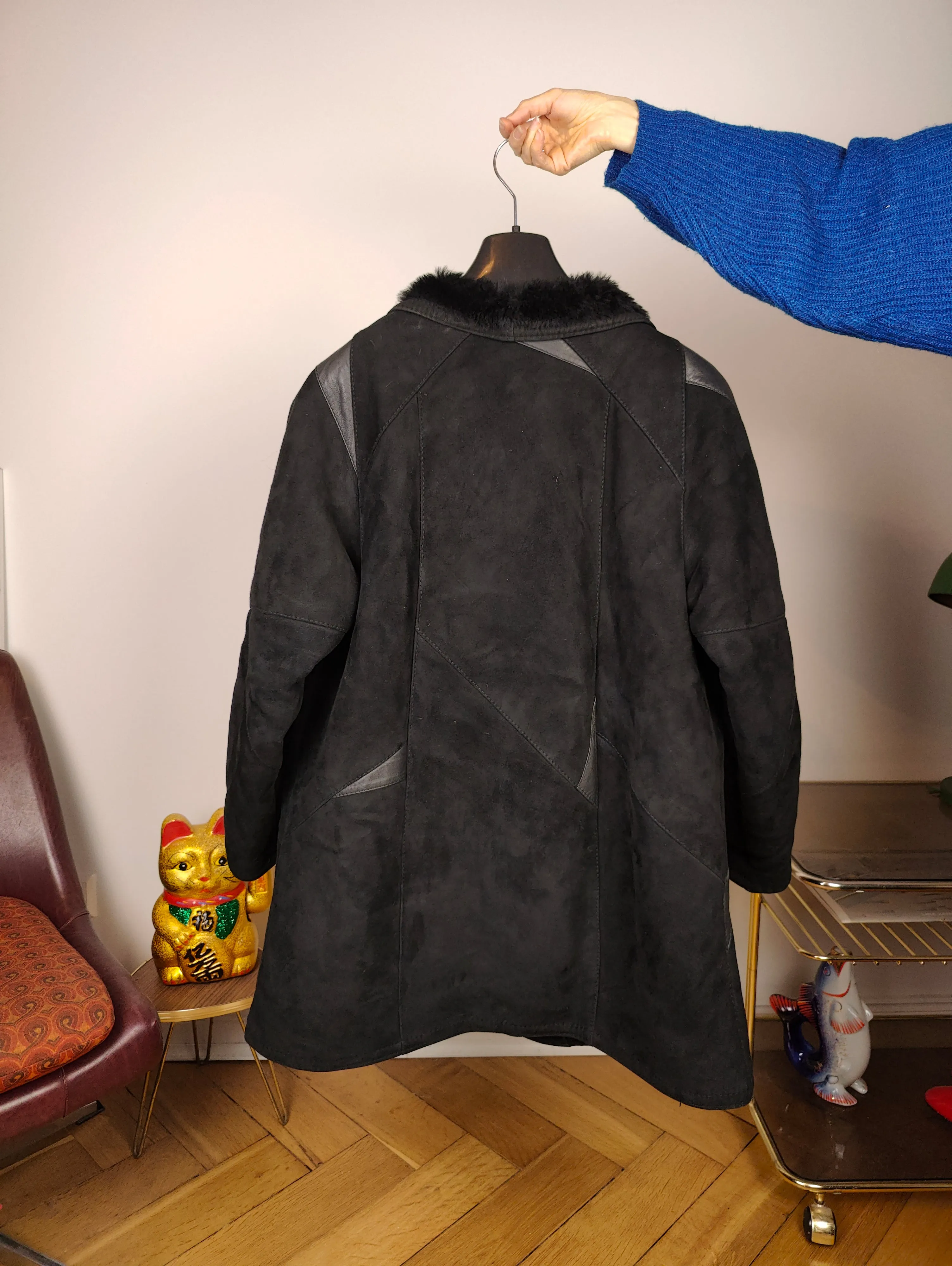 Vintage shearling coat S | black lambskin sheepskin leather sherpa jacket women