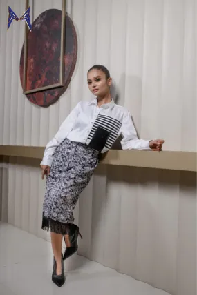 White Shirt With Black Faux Leather