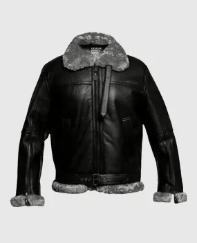Women's Fur Aviator Flying Pilot Bomber Black Jacket