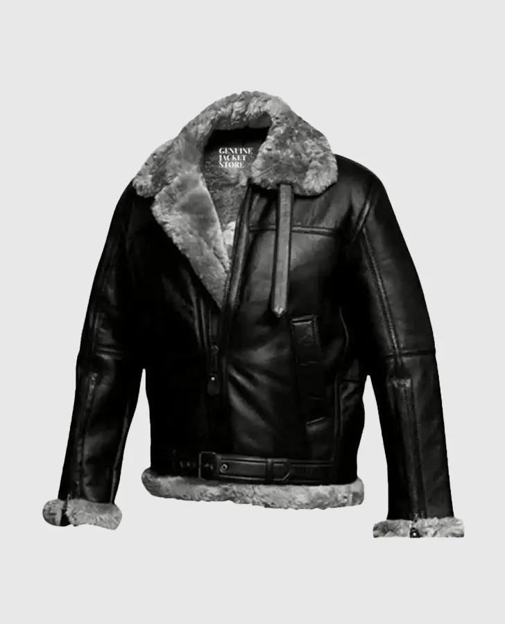 Women's Fur Aviator Flying Pilot Bomber Black Jacket