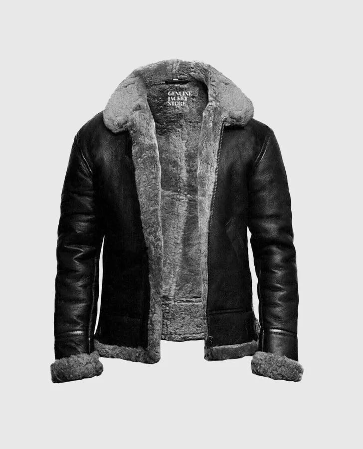 Women's Fur Aviator Flying Pilot Bomber Black Jacket